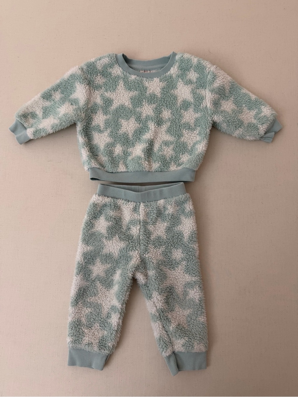 Cat & Jack Plush Star Sherpa Pajama Set - Light Blue & White Size 12M